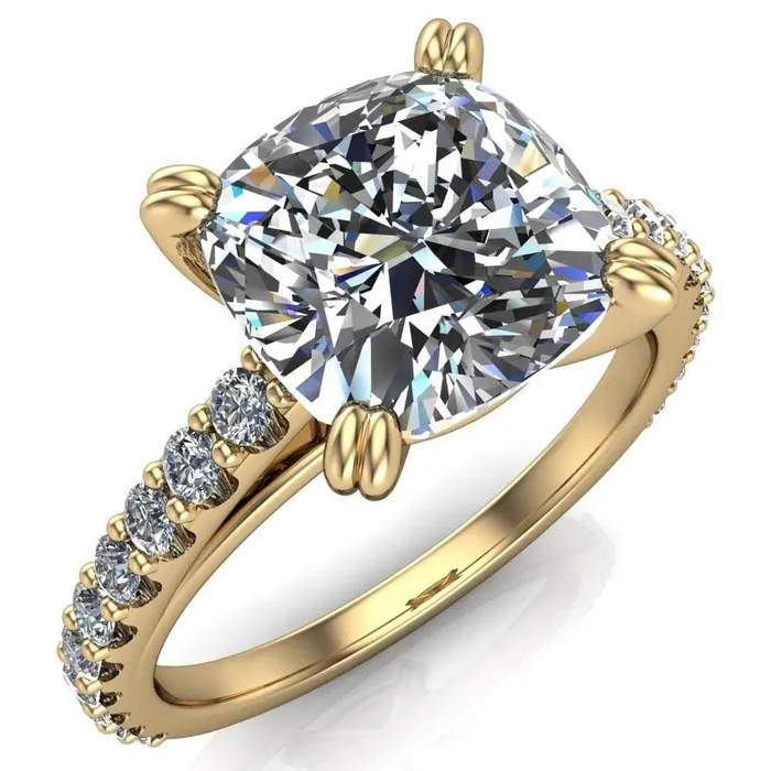 Fire Brilliance Rings Marnie Cushion Center Stone 4 Double Prong Diamond Cathedral Ring