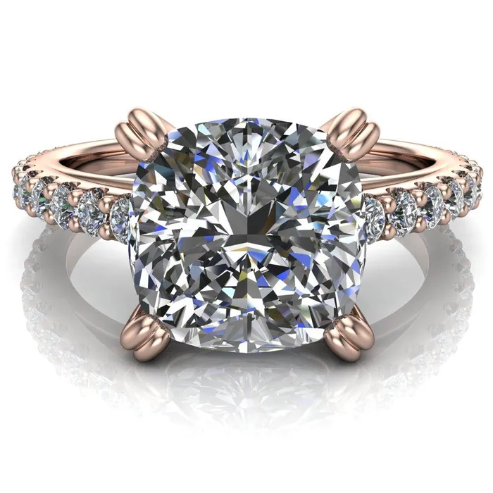 Fire Brilliance Rings Marnie Cushion Center Stone 4 Double Prong Diamond Cathedral Ring