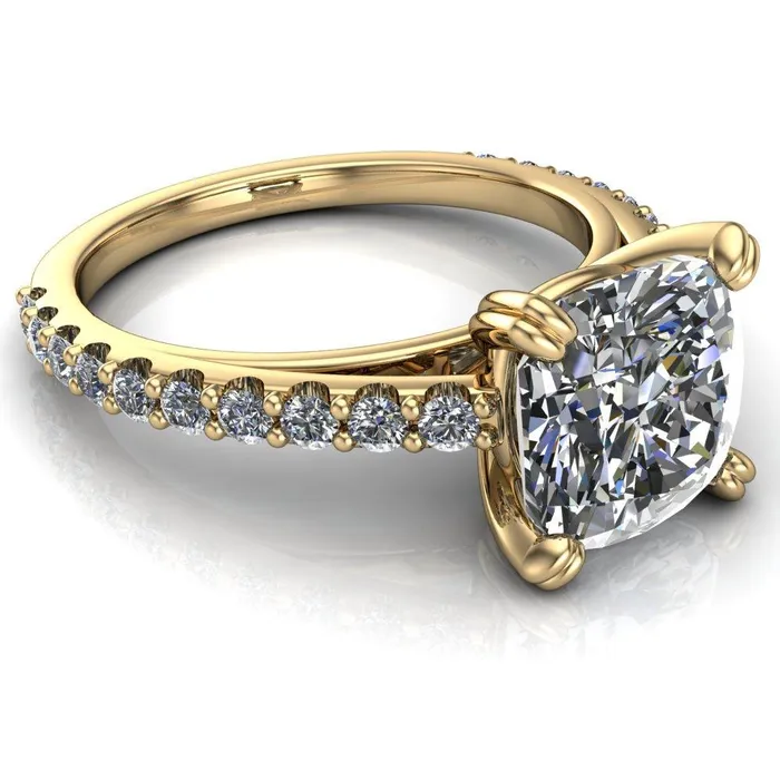 Fire Brilliance Rings Marnie Cushion Center Stone 4 Double Prong Diamond Cathedral Ring
