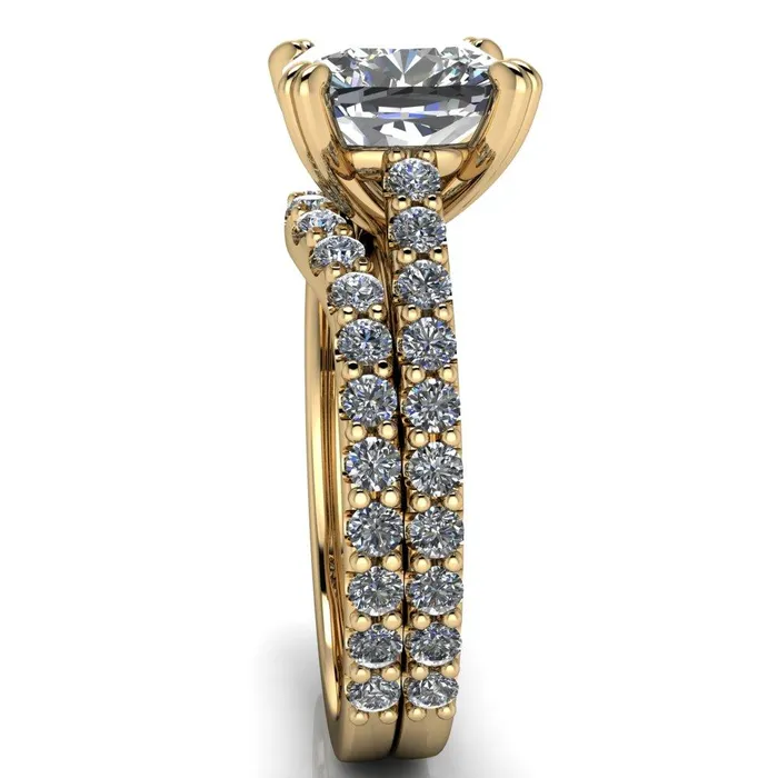 Fire Brilliance Rings Marnie Cushion Center Stone 4 Double Prong Diamond Cathedral Ring