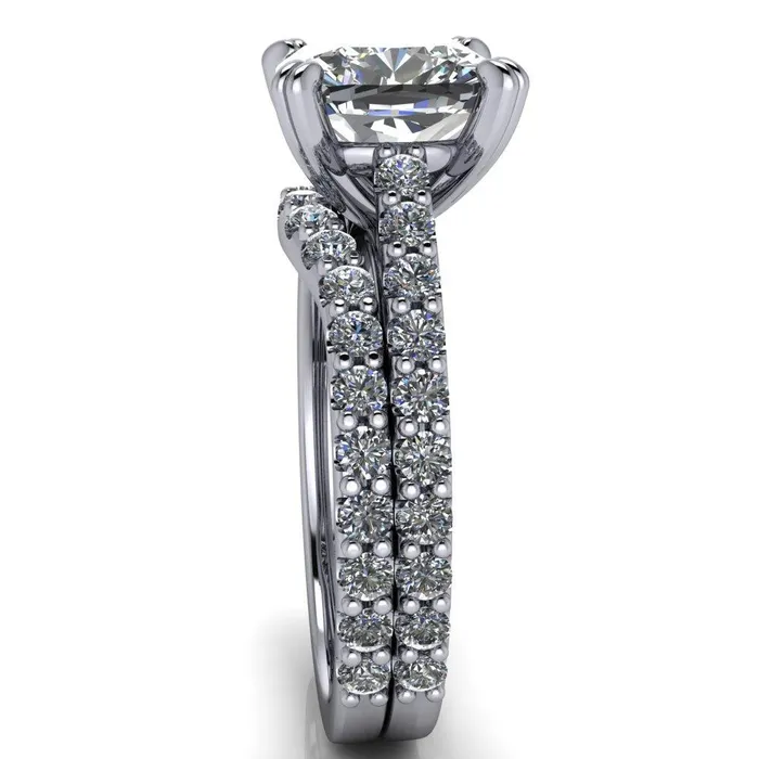 Fire Brilliance Rings Marnie Cushion Center Stone 4 Double Prong Diamond Cathedral Ring