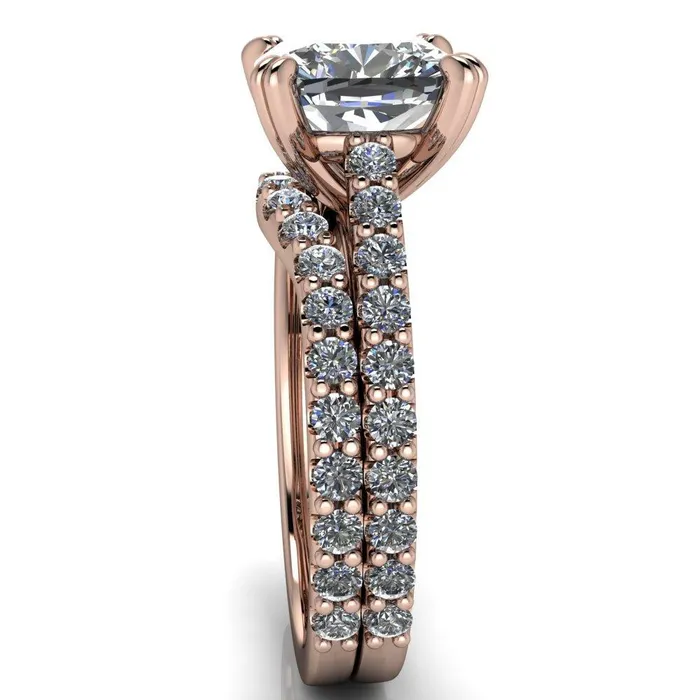 Fire Brilliance Rings Marnie Cushion Center Stone 4 Double Prong Diamond Cathedral Ring
