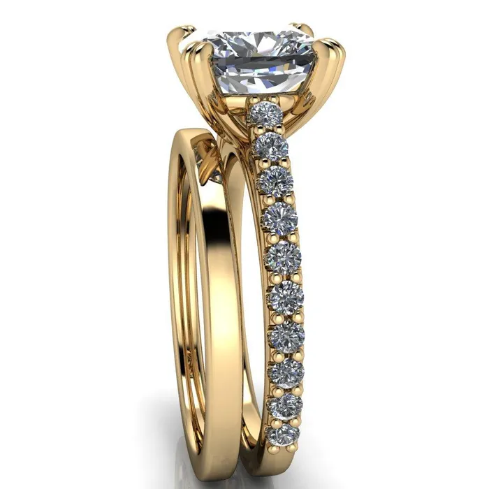 Fire Brilliance Rings Marnie Cushion Center Stone 4 Double Prong Diamond Cathedral Ring