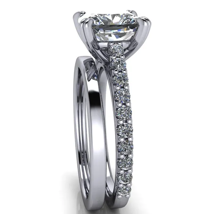 Fire Brilliance Rings Marnie Cushion Center Stone 4 Double Prong Diamond Cathedral Ring