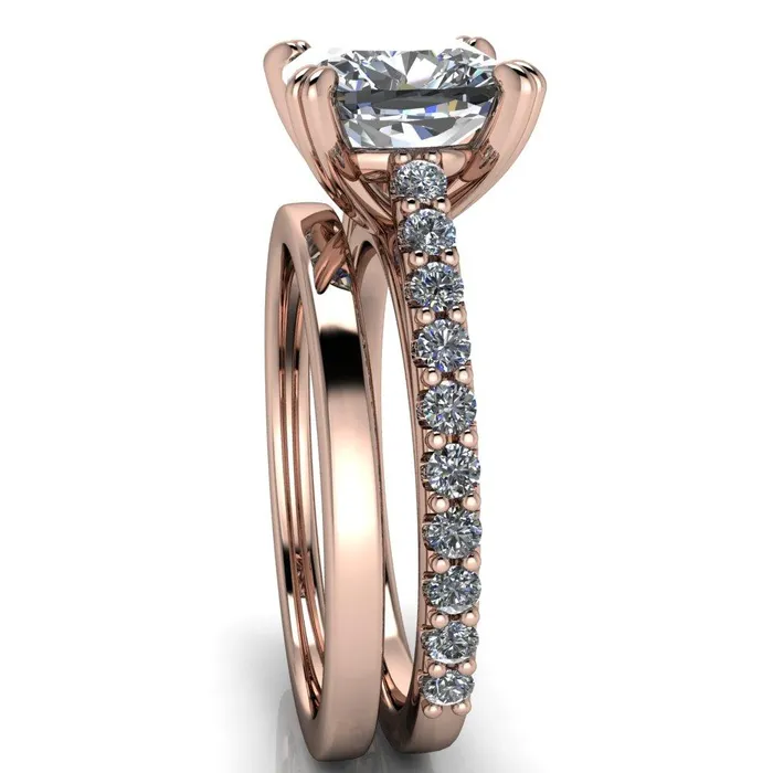 Fire Brilliance Rings Marnie Cushion Center Stone 4 Double Prong Diamond Cathedral Ring