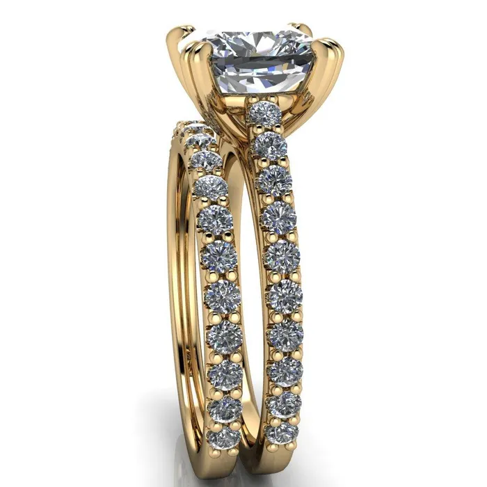 Fire Brilliance Rings Marnie Cushion Center Stone 4 Double Prong Diamond Cathedral Ring