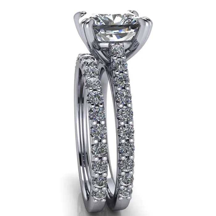 Fire Brilliance Rings Marnie Cushion Center Stone 4 Double Prong Diamond Cathedral Ring