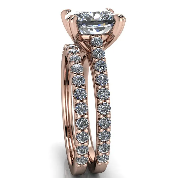 Fire Brilliance Rings Marnie Cushion Center Stone 4 Double Prong Diamond Cathedral Ring