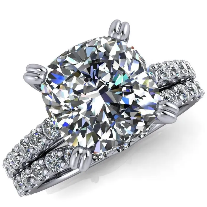 Fire Brilliance Rings Marnie Cushion Center Stone 4 Double Prong Diamond Cathedral Ring
