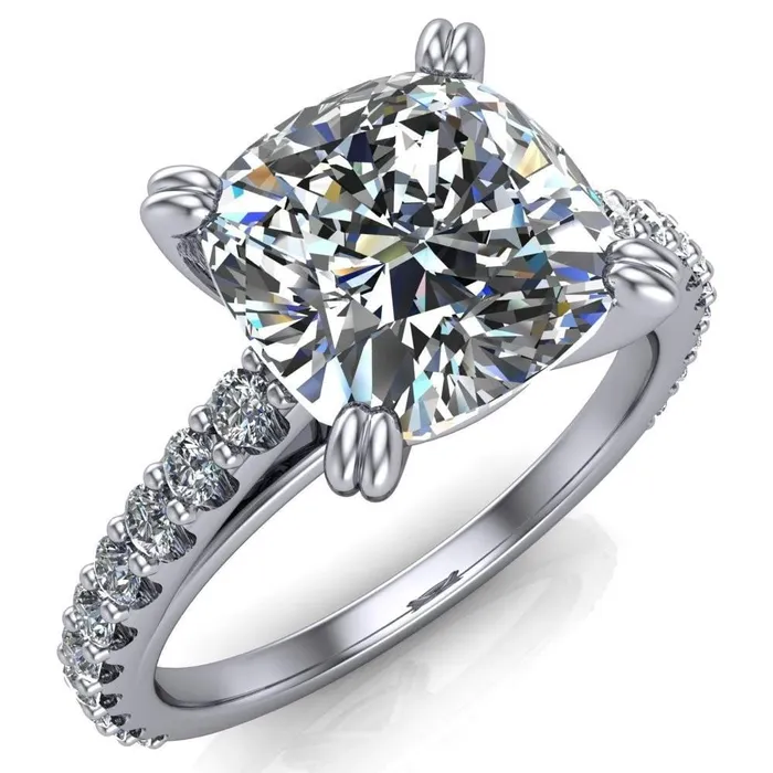 Fire Brilliance Rings Marnie Cushion Center Stone 4 Double Prong Diamond Cathedral Ring