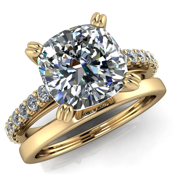 Fire Brilliance Rings Marnie Cushion Center Stone 4 Double Prong Diamond Cathedral Ring