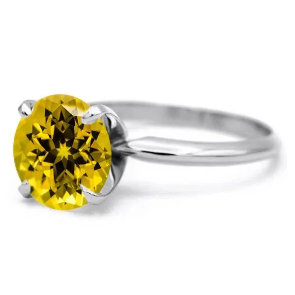 Fire Brilliance Rings Round Yellow Sapphire 14K or 18K White Gold 4 Prongs Solitaire Ring