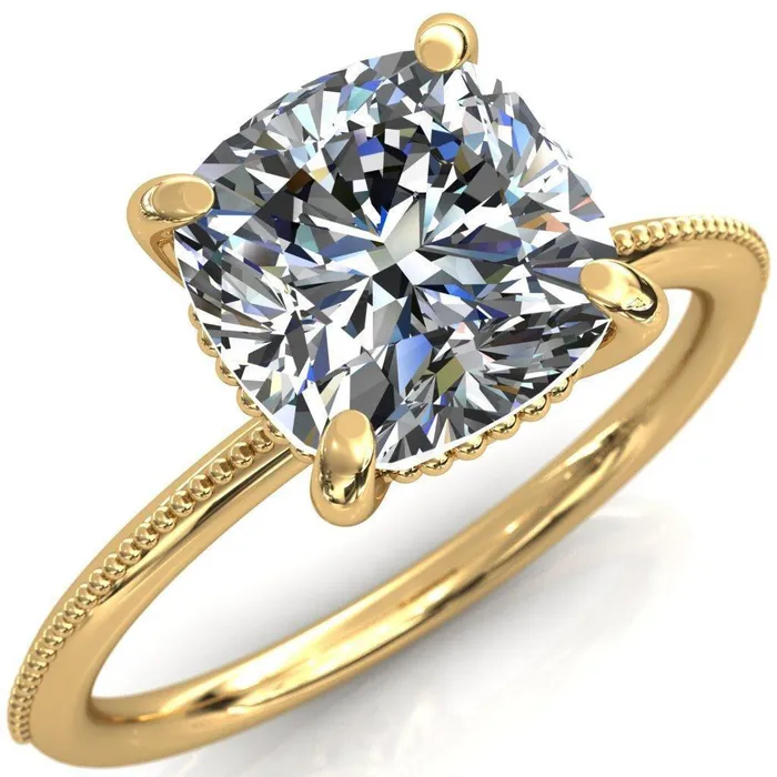 Fire Brilliance Rings Sunny Day Cushion Center Stone Simple Flower With Rainbow Engagement Ring