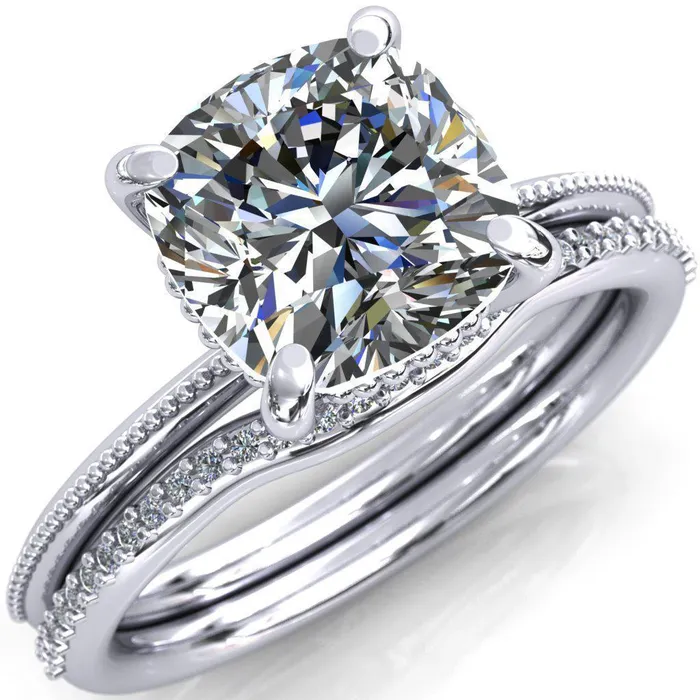 Fire Brilliance Rings Sunny Day Cushion Center Stone Simple Flower With Rainbow Engagement Ring