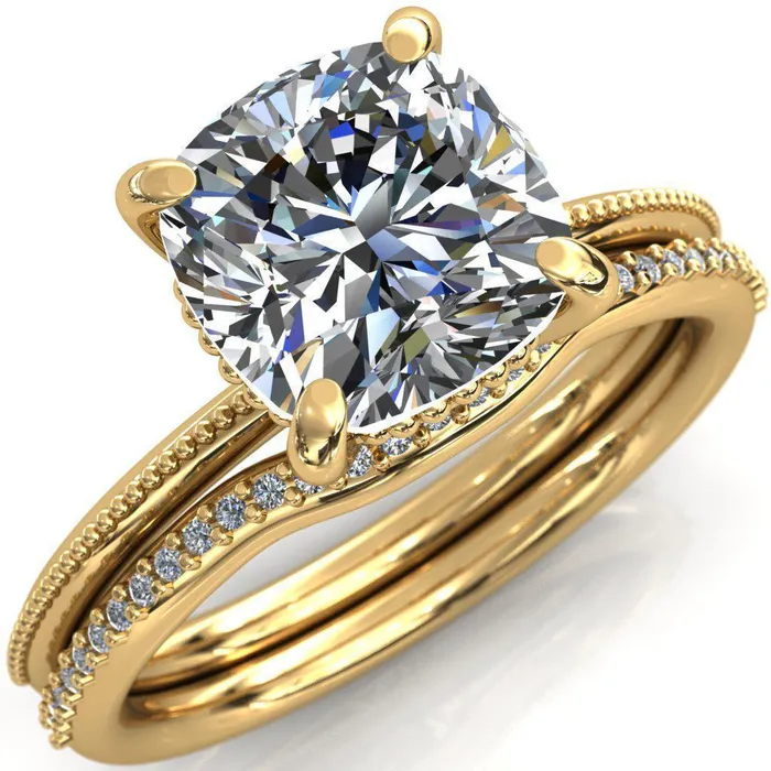 Fire Brilliance Rings Sunny Day Cushion Center Stone Simple Flower With Rainbow Engagement Ring