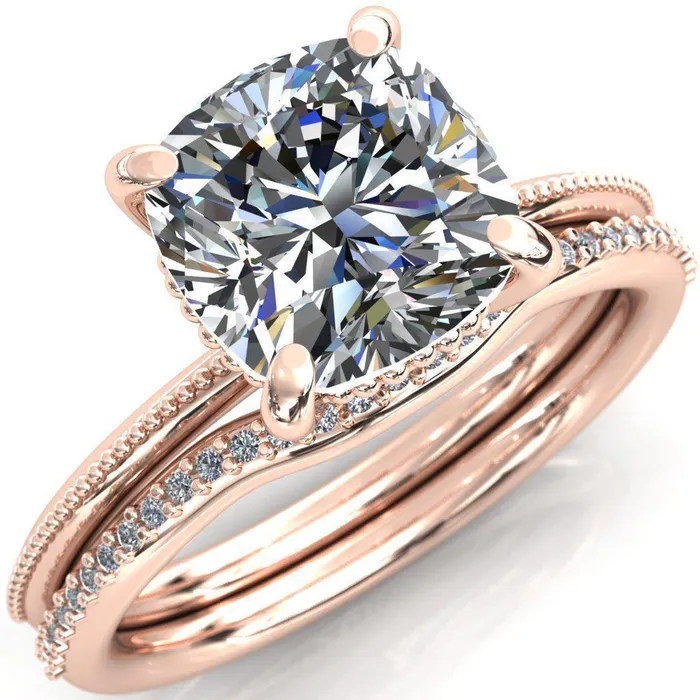 Fire Brilliance Rings Sunny Day Cushion Center Stone Simple Flower With Rainbow Engagement Ring