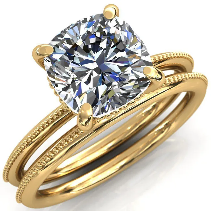 Fire Brilliance Rings Sunny Day Cushion Center Stone Simple Flower With Rainbow Engagement Ring