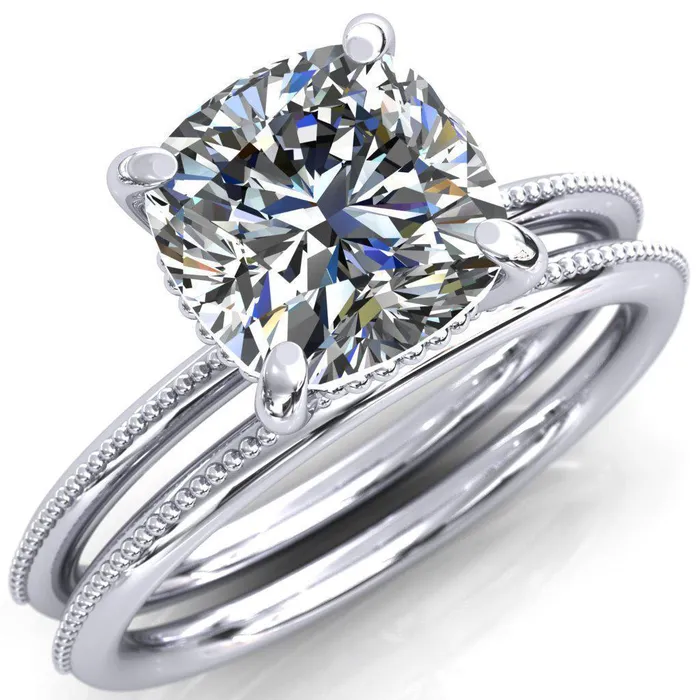 Fire Brilliance Rings Sunny Day Cushion Center Stone Simple Flower With Rainbow Engagement Ring