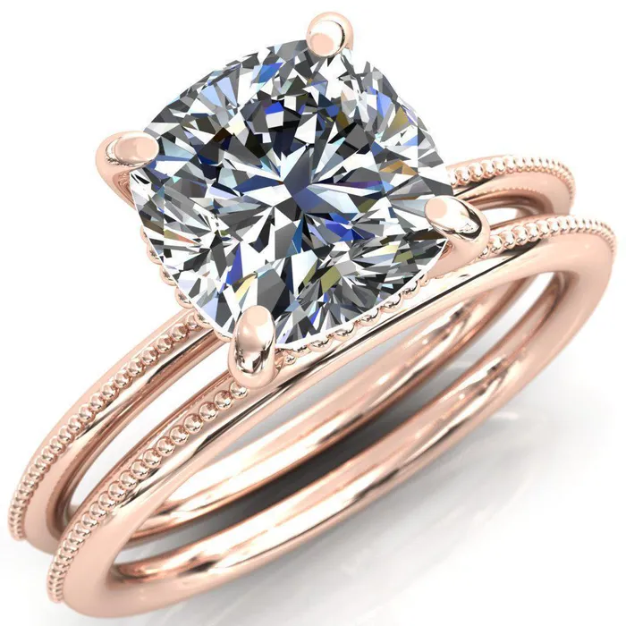 Fire Brilliance Rings Sunny Day Cushion Center Stone Simple Flower With Rainbow Engagement Ring