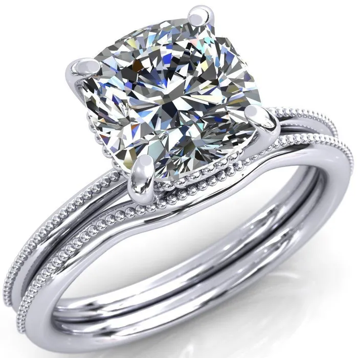 Fire Brilliance Rings Sunny Day Cushion Center Stone Simple Flower With Rainbow Engagement Ring