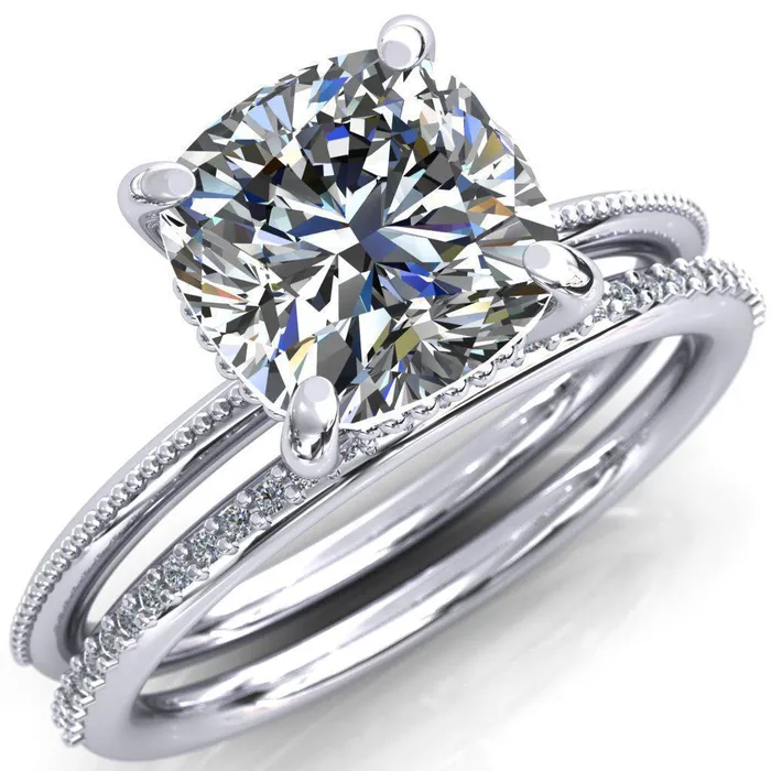 Fire Brilliance Rings Sunny Day Cushion Center Stone Simple Flower With Rainbow Engagement Ring