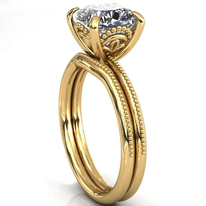 Fire Brilliance Rings Sunny Day Cushion Center Stone Simple Flower With Rainbow Engagement Ring