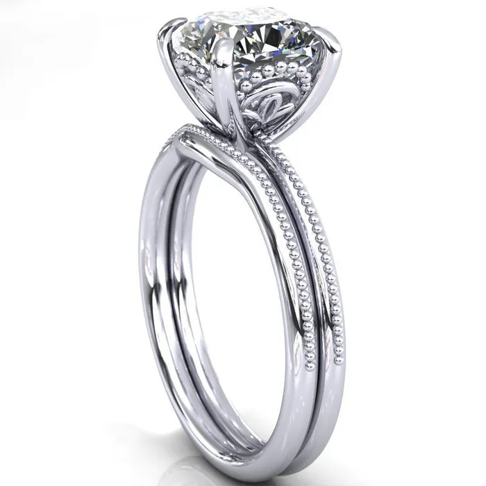 Fire Brilliance Rings Sunny Day Cushion Center Stone Simple Flower With Rainbow Engagement Ring