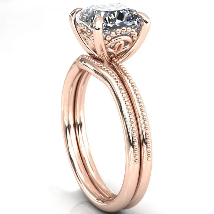 Fire Brilliance Rings Sunny Day Cushion Center Stone Simple Flower With Rainbow Engagement Ring