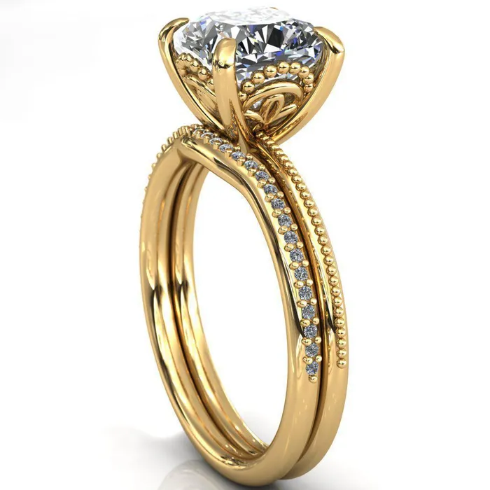 Fire Brilliance Rings Sunny Day Cushion Center Stone Simple Flower With Rainbow Engagement Ring