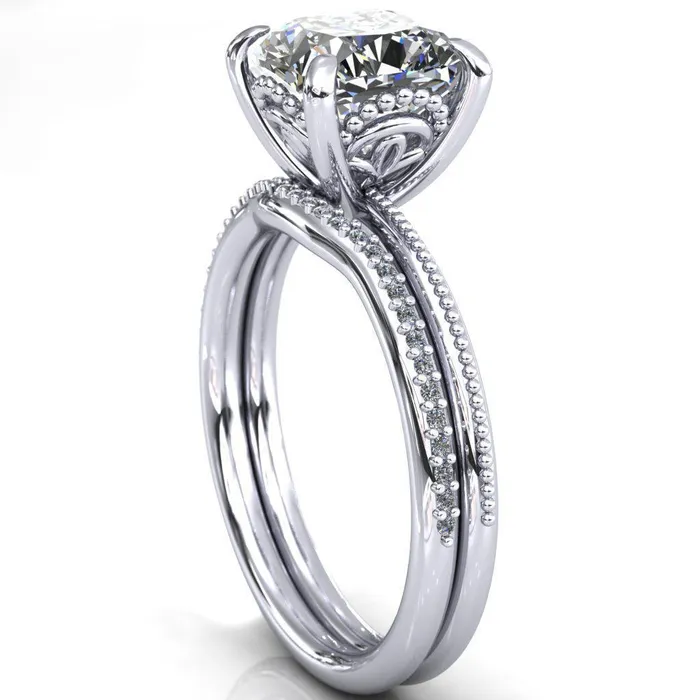 Fire Brilliance Rings Sunny Day Cushion Center Stone Simple Flower With Rainbow Engagement Ring