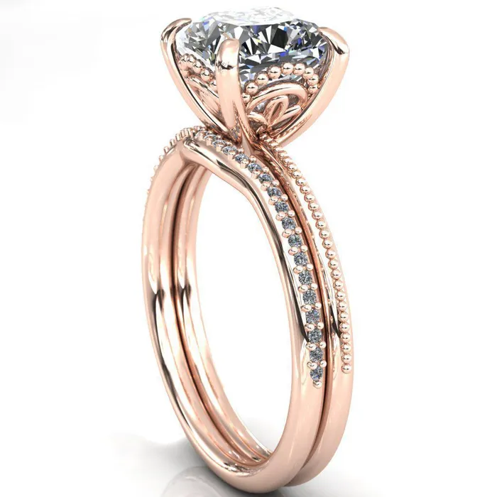 Fire Brilliance Rings Sunny Day Cushion Center Stone Simple Flower With Rainbow Engagement Ring