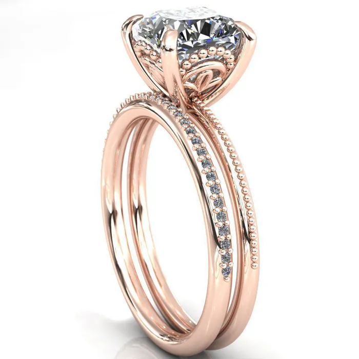 Fire Brilliance Rings Sunny Day Cushion Center Stone Simple Flower With Rainbow Engagement Ring