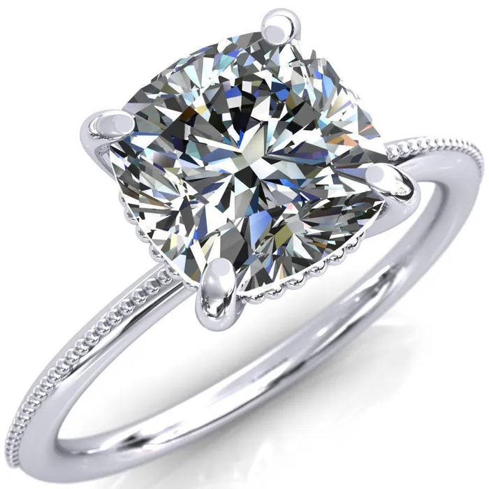 Fire Brilliance Rings Sunny Day Cushion Center Stone Simple Flower With Rainbow Engagement Ring