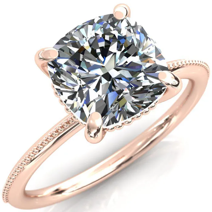 Fire Brilliance Rings Sunny Day Cushion Center Stone Simple Flower With Rainbow Engagement Ring