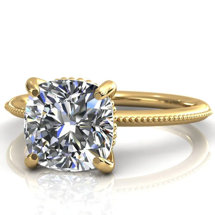 Fire Brilliance Rings Sunny Day Cushion Center Stone Simple Flower With Rainbow Engagement Ring