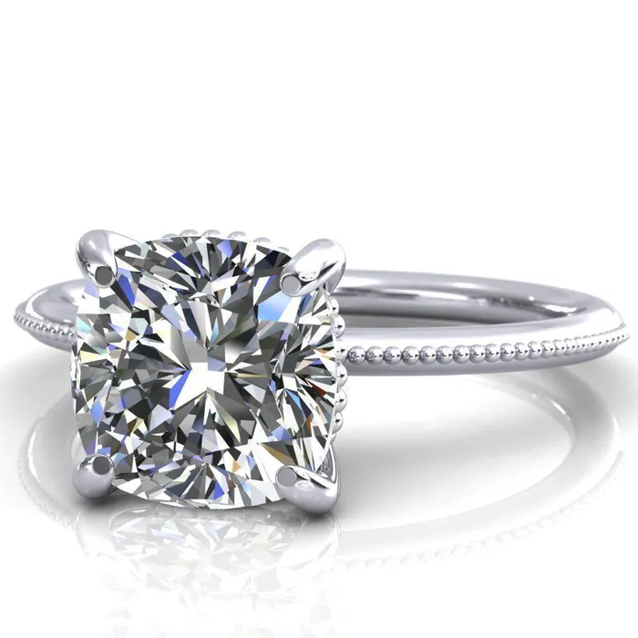 Fire Brilliance Rings Sunny Day Cushion Center Stone Simple Flower With Rainbow Engagement Ring
