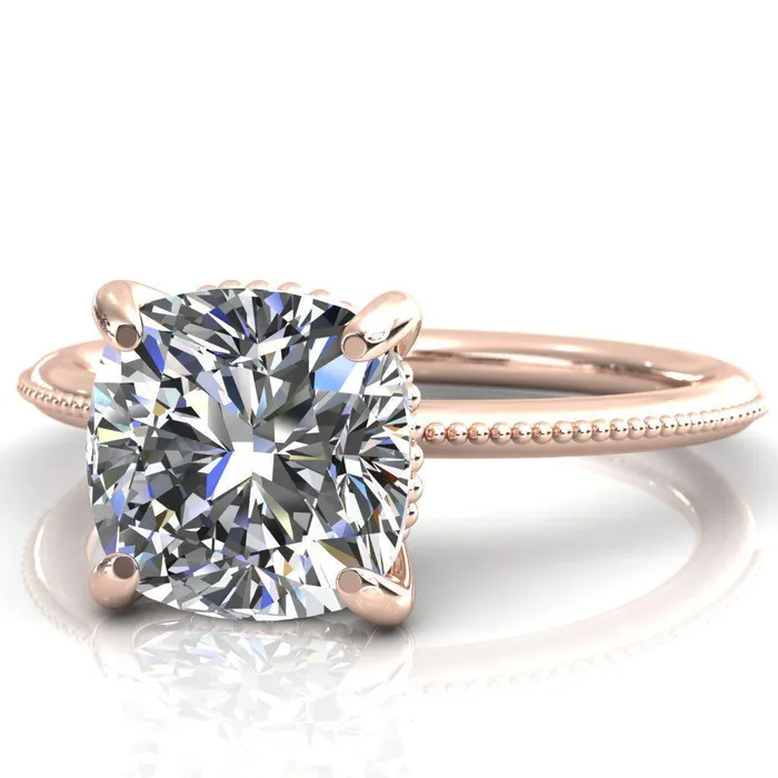 Fire Brilliance Rings Sunny Day Cushion Center Stone Simple Flower With Rainbow Engagement Ring