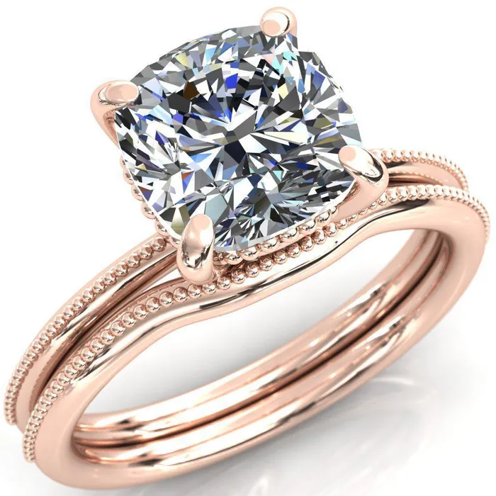 Fire Brilliance Rings Sunny Day Cushion Center Stone Simple Flower With Rainbow Engagement Ring