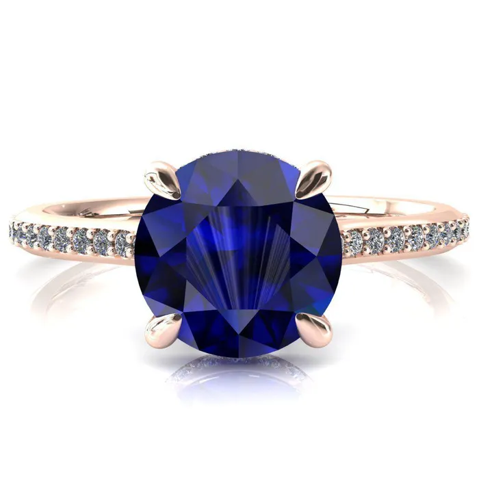Kiki Round Blue Sapphire 4 Prongs Claw Floating Halo 12 Pinpoint Inverted Cathedral Ring Fire Brilliance Rings