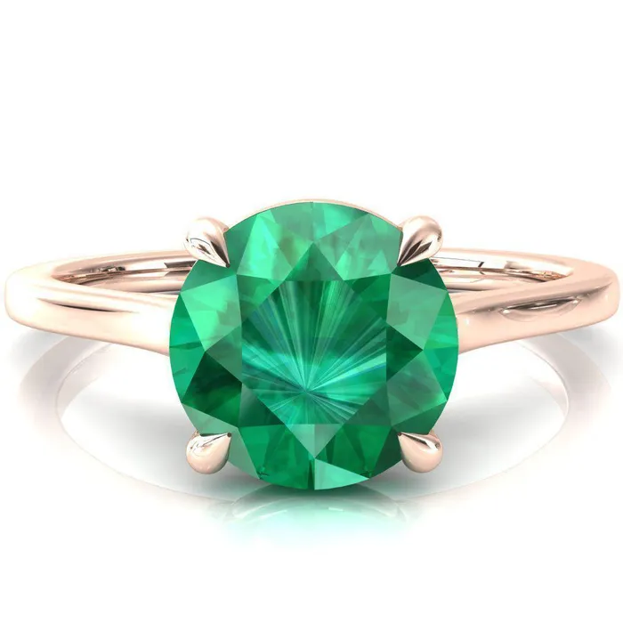 Lizzy Round Emerald 4 Claw Prong Cathedral Engagement Ring Fire Brilliance Rings