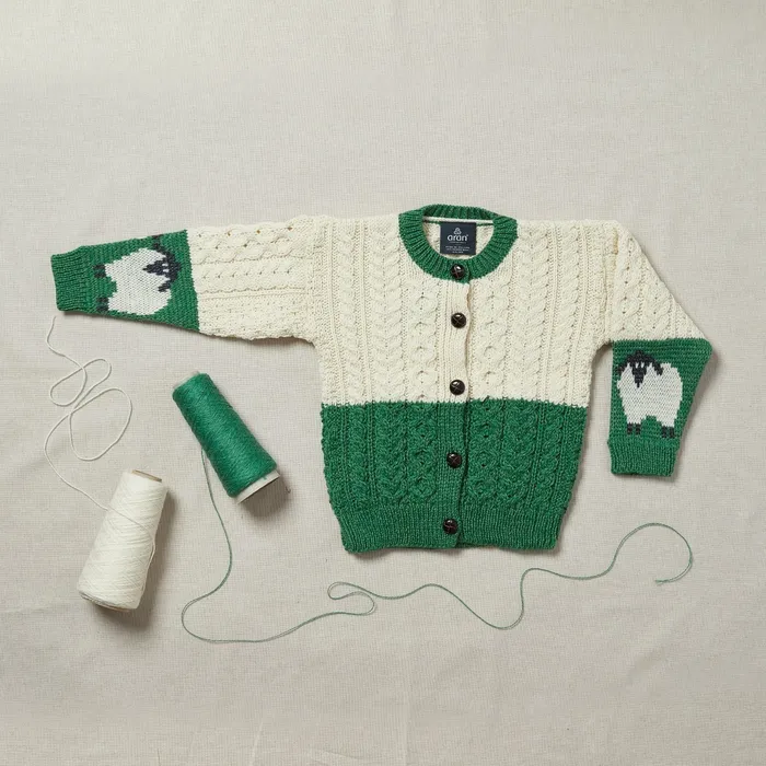 Necklaces Aran Woollen Mills Chilrdrens Button Cardigan with Sheep Necklaces Aran Woollen Mills Chilrdrens Button Cardigan with Sheep