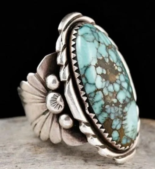 polly R86 Silver Turquoise Crackle Stone Ring Rings