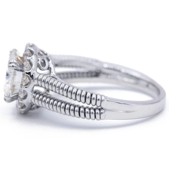 Rings Fire Brilliance 85mm Round Center 14K White Gold Diamond Halo Twist Shank Ring