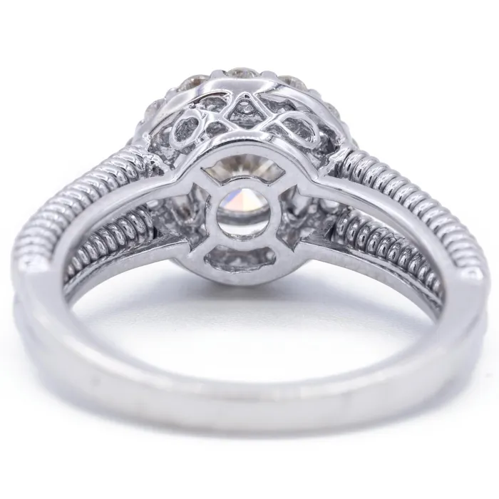 Rings Fire Brilliance 85mm Round Center 14K White Gold Diamond Halo Twist Shank Ring