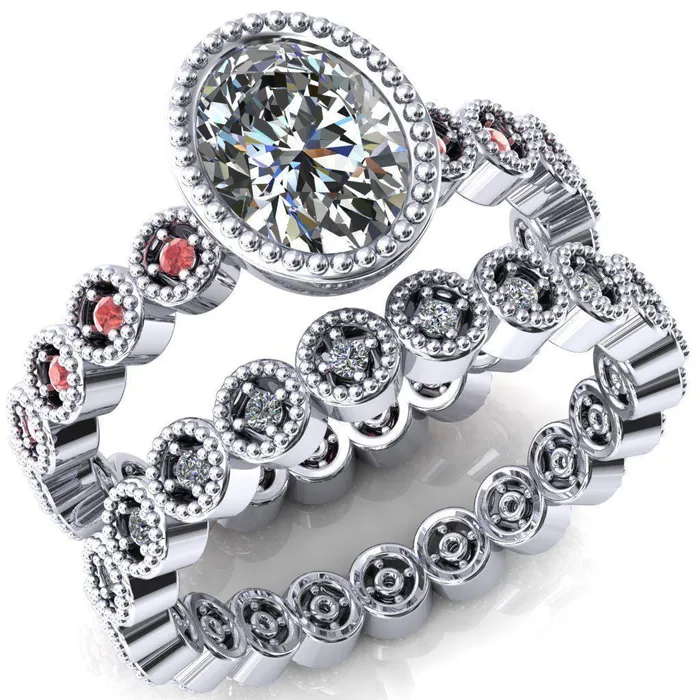 Rings Fire Brilliance Borea Oval Center Stone Full Bezel Milgrain Padparadscha Sapphire Accent Full Eternity Ring Rings Fire Brilliance Borea Oval Center Stone Full Bezel Milgrain Padparadscha Sapphire Accent Full Eternity Ring