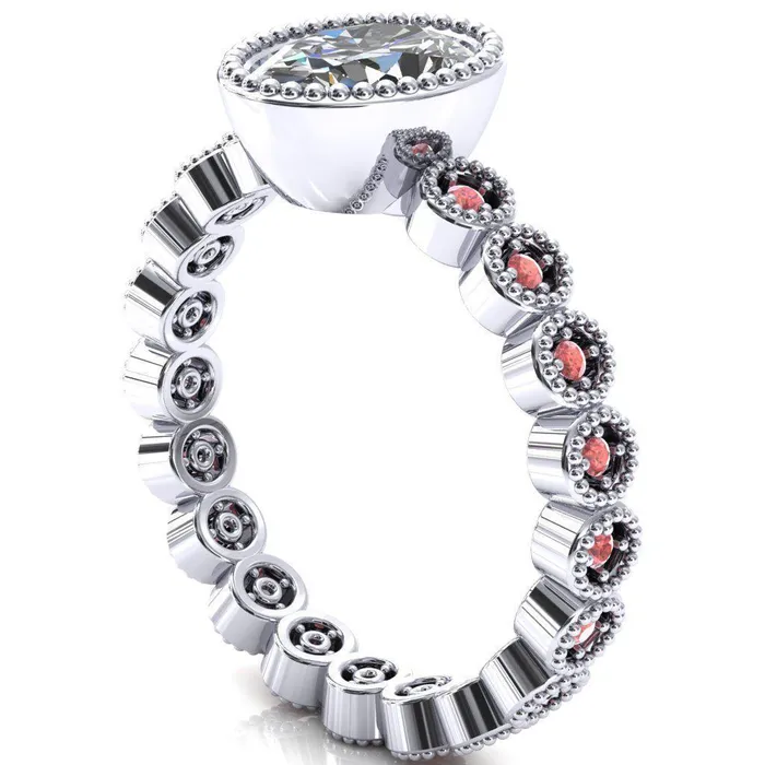 Rings Fire Brilliance Borea Oval Center Stone Full Bezel Milgrain Padparadscha Sapphire Accent Full Eternity Ring