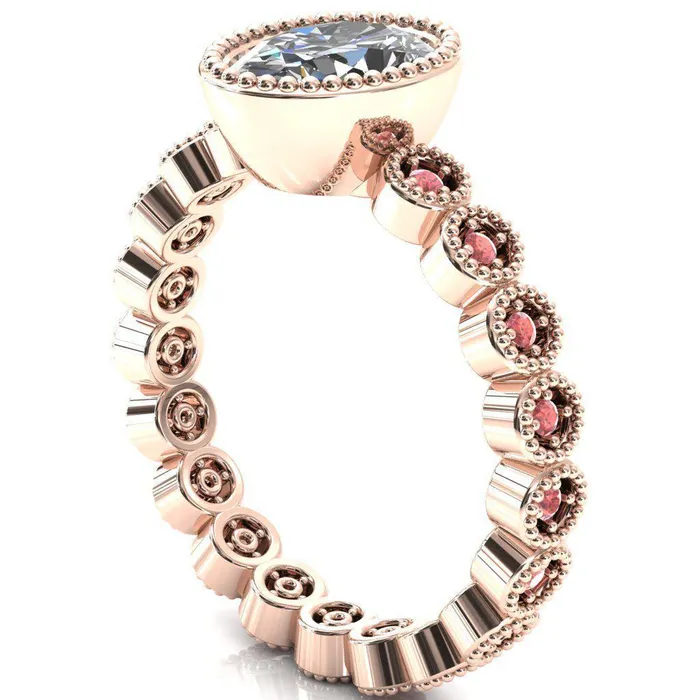 Rings Fire Brilliance Borea Oval Center Stone Full Bezel Milgrain Padparadscha Sapphire Accent Full Eternity Ring