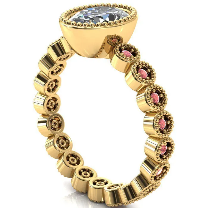 Rings Fire Brilliance Borea Oval Center Stone Full Bezel Milgrain Padparadscha Sapphire Accent Full Eternity Ring