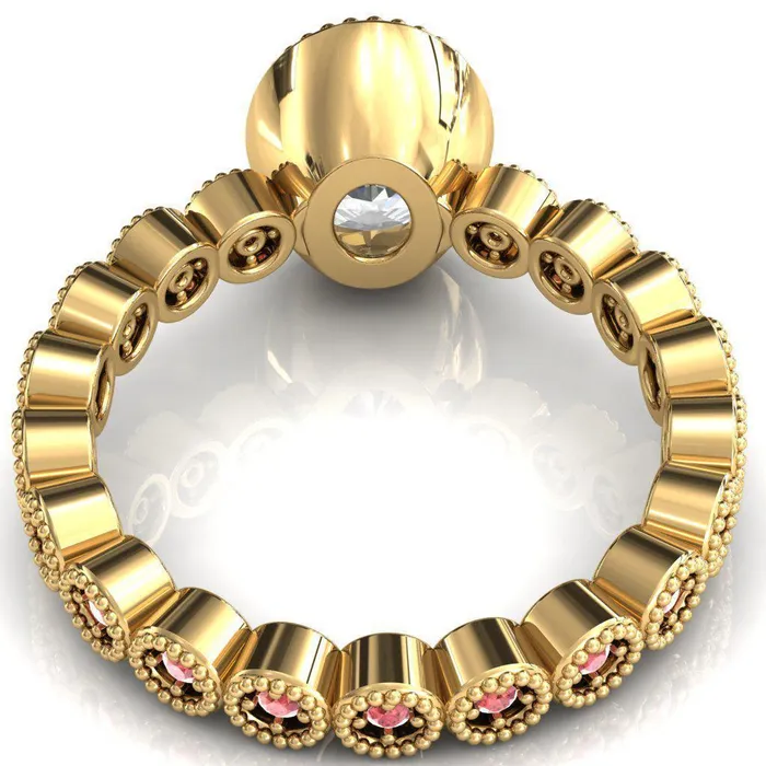 Rings Fire Brilliance Borea Oval Center Stone Full Bezel Milgrain Padparadscha Sapphire Accent Full Eternity Ring