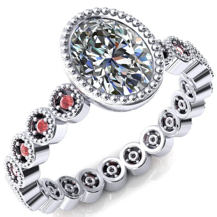 Rings Fire Brilliance Borea Oval Center Stone Full Bezel Milgrain Padparadscha Sapphire Accent Full Eternity Ring